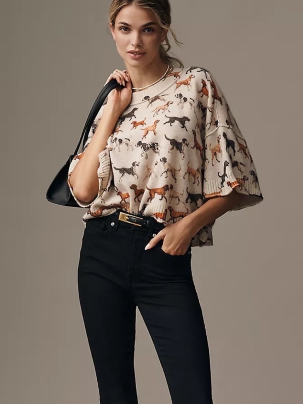 New Anthropologie Dog Printed Cashmere Short Sleeve Sweater - XXS - Picture 3 of 4
